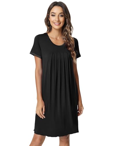 Image of NACHILA Nightgowns for Women-Viscose Made from Bamboo, Pleated Sleepwear.