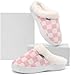UBFEN Mens Womens Slippers Classic Plaid Winter Warm with Memory Foam Fluffy House Shoes Platform Indoor Bedroom White Pink 11-12 Women/9-10 Men