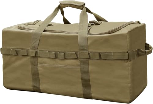 Large Military Duffle Bag Tactical Camping Storage Utility Tote Bag Camping Kitchen Organizer with Deployment Cargo Bag Travel Sports Equipment (Khaki, Medium 25.59