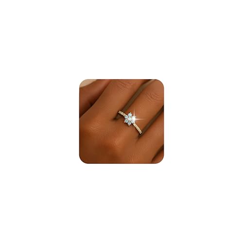 Frigotine Dainty Gold Blue Flower Rings for Women, Trendy Sparkly Rhinestone Cute Flora Adjustable Open Cuff Prom Wedding Accessories Fashion Jewelry Gift