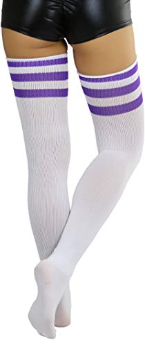 Image of ToBeInStyle Women's Heavyweight Knit Thigh High Long Socks w /Contrast 3 Stripe Top Band