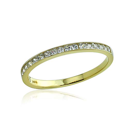 Doubleaccent Solid 14K Gold Ring 0.57 Cttw Princess Cz Stone Channel Setting Half Eternity Band Wedding Anniversary Ring (Size 5 To 9), 5 #TOP3