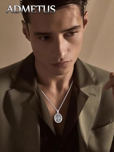 ADMETUS 925 Sterling Silver Patron Saint Medals | Amulet Necklace Protection Jewelry for Men with 2.5mm 22"+2" Rolo Chain3