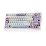 EPOMAKER Ajazz AK820 Pro ISO-DE German Layout 75% Mechanical Keyboard Wireless, RGB, QWERTZ, BT/2.4 GHz/Cable, TFT Display, Creamy Gasket, Gaming Keyboard for Win/Mac/PC (White Purple, Gift Switch)