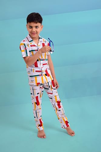 Image of 3BROS Unisex Pure Cotton Short Sleeve Kids Night Dress for Boys & Girls Nightwear /Sleepsuit /Sleepwear /Loungewear Night Suit for Boys and Girls Top and Pyjama Combo Set