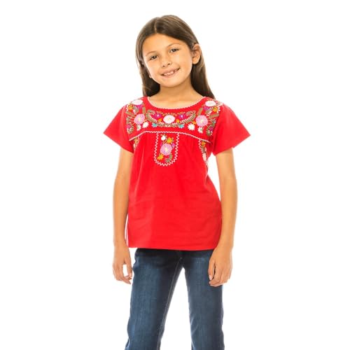 Image of unik Girls Cotton Embroidered Floral Blouse for Birthdays, Cultural Events, Cinco De Mayo