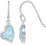 Sterling Silver Natural Larimar Heart Fishhook Earrings