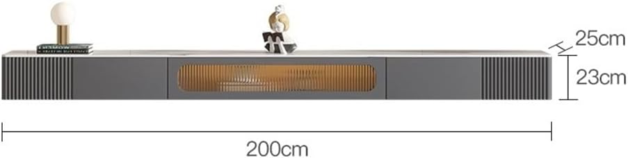 Floating TV Unit Modern Luxury Floating TV Stand with Led Light, Wall Mounted TV Cabinet for Under TVs, Floating Media Console with Glass door and Storage Drawer Wall Mounted TV Cabinet(Gris,200cm)
