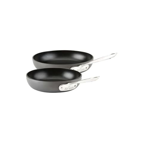 All-Clad HA1 Hard Anodized Non Stick Fry Pan Set 2 Piece, 8, 10 Inch, Induction, Oven Broiler Safe 500F, Pots and Pans Set, Kitchen Frying Pans, Skillets, Premium Cookware, Home, Dishwasher Safe Black Cover