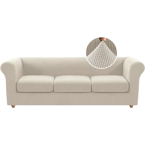 BXFUL Stretch Chesterfield Sofa Cover with Separate Cushion Covers for Living Room Soft Non-Slip Sofa Slipcover Furniture Protector for Dogs Feature Thick Jacquard Fabric (Sofa,Fossil Color)