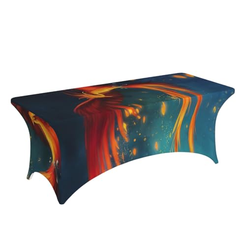 Housse table stretch phénix rouge pour masquer les pieds de table laids