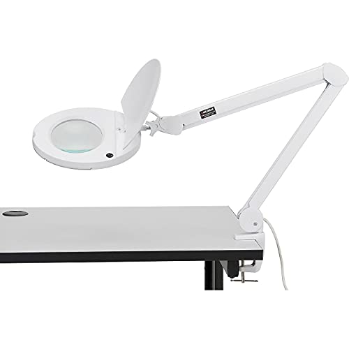 Global Industrial LED Magnifying Lamp with Covered Metal Arm, 8 Diopter, White