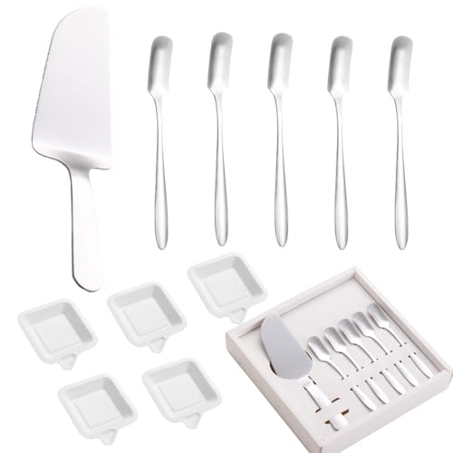 Parties Cake Spoon and Server Set, Cake Cutting Set for Birthday,Stainless Steel Pie Cutter and Paper Plates, Great for Birthday Anniversary Christmas Gift