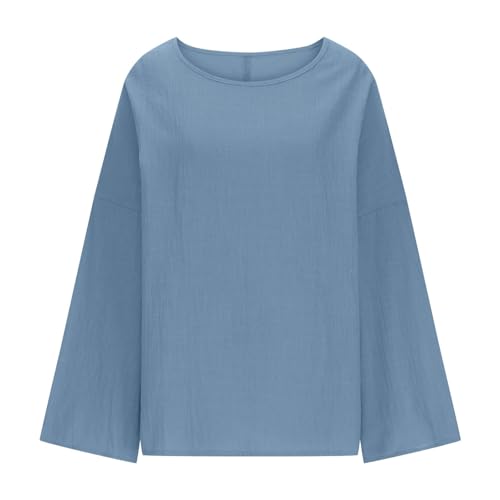 Camisetas femininas lisas de ajuste solto para mulheres manga longa gola redonda verão outono camise