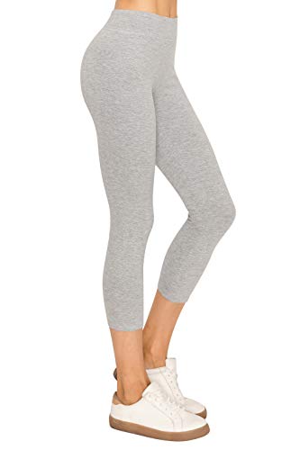 EttelLut Cotton Spandex Basic Knit Jersey Leggings Capri for Women H.Gray S
