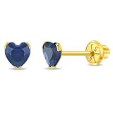 Pendientes de oro amarillo de 14 quilates, pendientes de tuerca con circonita cúbica para niñas pequeñas