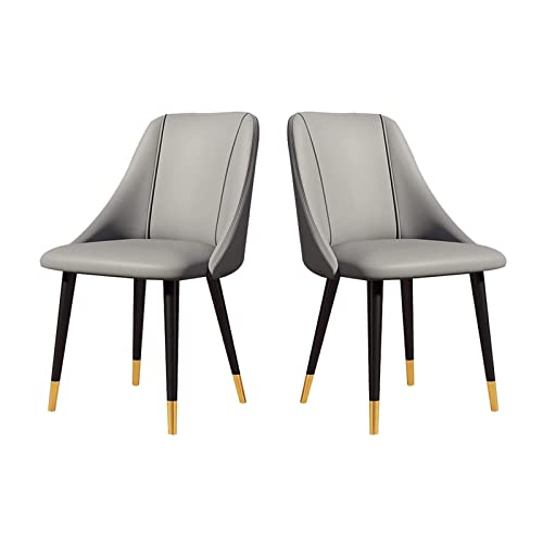 SJIALEN Dining Chairs Set of 2, Pu Leather Apartment Living Room Side Chairs Carbon Steel Legs with Metal Feet Kitchen Chairs Kitchen Chair (Color : Grey, Size : with Metal feet)