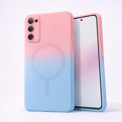 Image of amazon basics Gradient Mag-Safe Case for Samsung Galaxy S20FE 5G | Soft Silicone Shockproof Cover with Camera Protection | Slim Lightweight Design | Smooth Touch & Durable - Pink & Blue