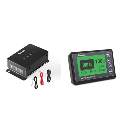 【セット買い】Renogy 12V 50A DCC MPPT 走行充電器 Lifepo4対応ソーラー充電モード内蔵、AGMバッテリー対応、キャンピングカーやバン用の高効率3段階充電器【新しいアップグレード】 + バッテリーモニター 電圧計&電流計 ブラック