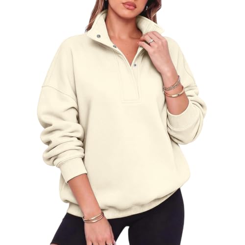 Oversized Sweatshirt for Women Fleece Mock Neck Button Cotton Sweat Shirt - image 1