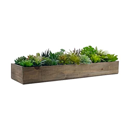 Cys Excel Wood Rectangular Planter Box With Removable Zinc Metal Liner (H:3" Open:24"X6") | Multiple Size Choices Wood Rectangular Planter | Indoor Decorative Window Box #TOP3