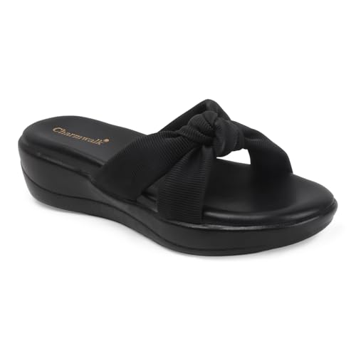 Image of Women's Wedge Slip-On Sandals with Knot Strap | Comfortable Casual Platform Slippers for Girls & Women