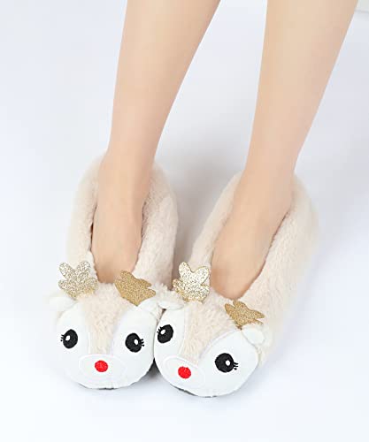 Image of Keyela Women Fuzzy Animal Slipper Socks, Non Slip Indoor House Slippers | Soft fuzzy plush material, cute animal design with gripper sole for bedroom, lounge indoor daily wear