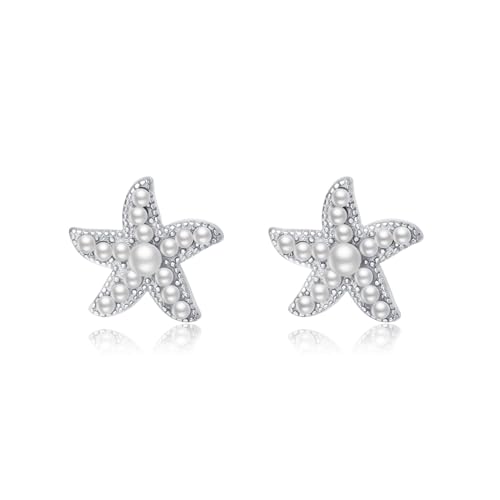 SLUYNZ 925 Sterling Silver Pearls Starfish Stud Earrings for Women Teens Beach Stud Earrings - Main Image