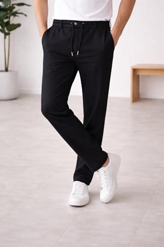 Image of 100% Pure Cotton Casual Trousers | Slim Fit Solid Chino Pants for Men | Comfortable Stretchable Everyday Wear Trousers with Side Pockets