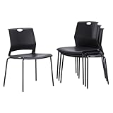 Sidanli Black Stacking Chairs Set of 4, Plastic Stackable Chair for Office Conference Waiting Break Room