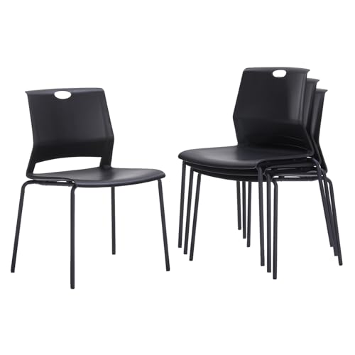 Image of Sidanli Black Stacking Chairs Set of 4, Plastic Stackable Chair for Office Conference Waiting Break Room