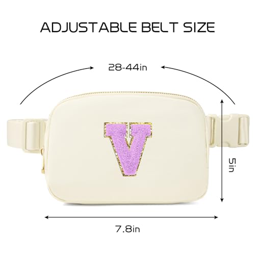 Image of Gitus Gifts for 8 9 10 11 12 Year Old Girls Belt Bag Fanny Pack Crossbody Bags with Initial Letter Patch Cute Stuff Birthday Gifts for Teen Girls Women Personalized Trend Stuff (Ivory-V)