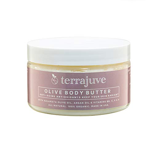 Organic Olive Body Butter Lotion by Terrajuve, with Kalamata Olives, Anti Aging Antioxidants for Radiant Skin, with Argan Oil, Â Vitamins B6, C, E and K, and Fruit Oils, Pure, All Natural, Made in USA