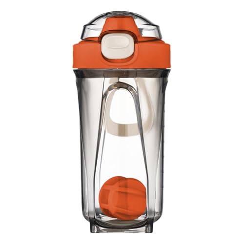 Mecmbj protein shaker, shaker proteinshake, 500ml eiweiß shaker mit Mixerball, eiweiss shaker mit auslaufsicherem Deckel und Griff für Fitness, proteinshaker für pulverförmige Shakes (orange)
