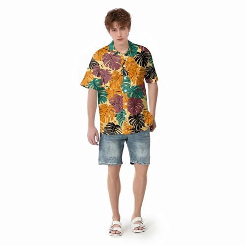 UQRZAU Family Matching Outfits,Summer Hawaiian Mother Daughter Matching Dresses Mommy Daughter Tropical Sets Men And Boys Button Down Shirts Shorts Beach Vacation Outfits（6-Orange,3XL