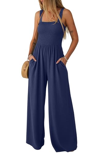 Lepunuo Womens Jumpsuit One Piece Overalls for Women Loose Fit Wide Leg Long Pant Rompers With Pockets X-Small