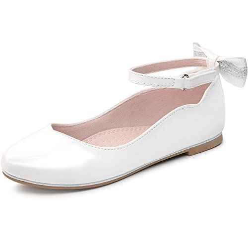 Bigwow Girls White Dress Shoes Ballet Flats Mary Jane Princess Shoes School Wedding Church Party Shoes With Ankle Strap Little Kids Size 12 #TOP9
