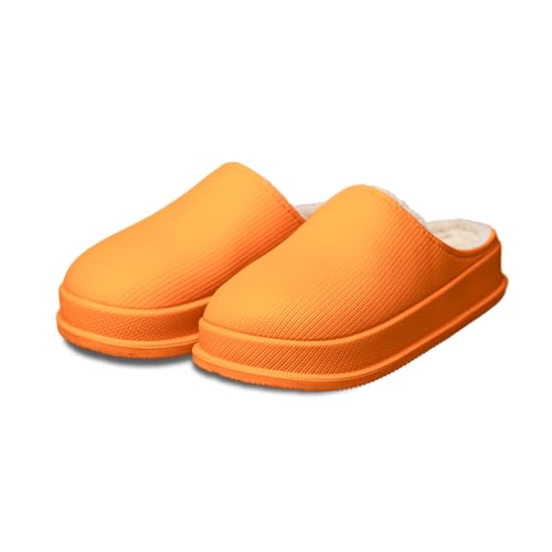 TheCloudies Pillow Cloud Slides with Fur: Cozy & Comfy Cushioned Indoor/Outdoor Slippers - Thick-Sole House Slides & Shower Sandals for Men & Women (Orange, 9.5)