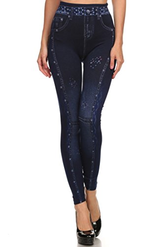 ICONOFLASH Women's Fleece Lined Faux Denim Sublimation Legging