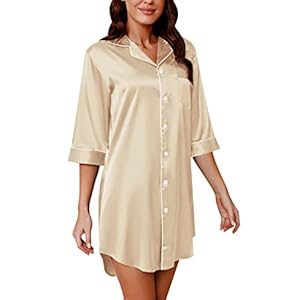 Sumeyuyu Robe de Nuit en Satin pour Femme,Chemise de Nuit pour Femmes Satin Col en V Vêtement de Nuit pour Femme