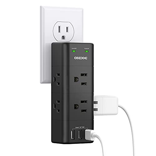 Multi Plug Outlet Extender with USB, ONDOG Surge Protector with 6-Outlet Expander and 3 USB Ports, Outlet Splitter with Rotating Plug, 1680 Joules, Wall Mount Outlet Splitter for Home Dorm Essentials