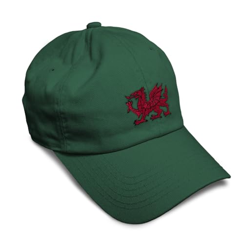 Soft Wales Flag Dragon Embroidery Dad Hat Forest Green