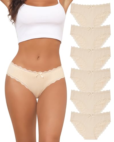 Image of Aijolen Women's Cotton Bikini Underwear Soft Low Waist Panties Cheeky Lace Underpants S-XXL