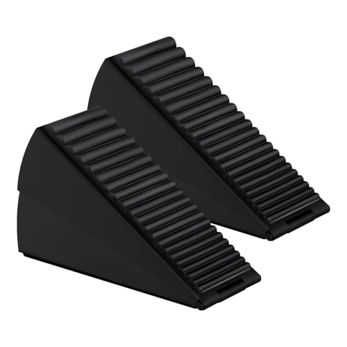 Image of Strongest Adjustable Spring Loaded Large Door Stopper - Heavy Duty Tall Door Stop Wedge for Bottom of Doors, Up to 3 Inches, Stainless Steel (Black, 2 Pack)