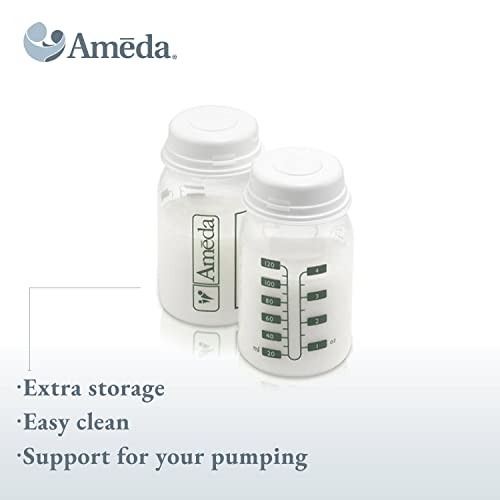 Ameda Breastmilk Storage Bottles with Lock-Tight Cap, 4.4 Ounce Milk Storage Containers (4 Count)
