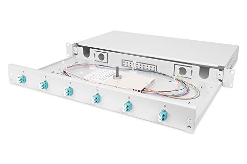 DIGITUS LWL Spleißbox 6 Kupplungen - LC - OM3 - 1HE - 19-Zoll - Multi-Mode Simplex - Mit Spleiß-Kassette - Rack-Einbau