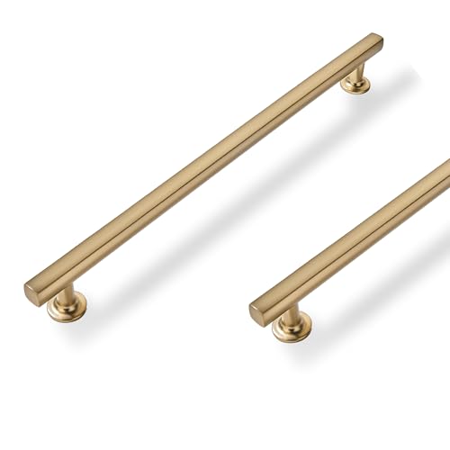 ZAUYX 10 Pack 8 inch(203mm) Hole Center Brushed Brass Cabinet Pulls Square Cabinet Handles Solid Heavy Duty Pulls for Kitchen Dresser Closet & Bathroom Cabinets Hardware by ZAUYX - Used condition - US$63.19