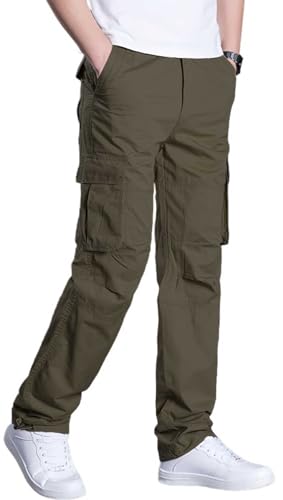 HUNGSON Men's Casual Hiking Pants - Cotton Button Fashion Cargo Pants Hiking Outdoor Fishing Pants Mens Pocket Work Pants
