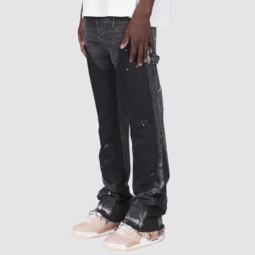 Bootcut Jeans Men Y2K Streetwear Fashion Printed Contrast Bell Bottom Denim Pants with Pockets Casual Jean Trousers4
