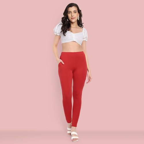 Image of ONE SKY Women Full Length Leggings | Cotton Modal Spandex Blend | High Waist Stretchable & Bio-Washed Fabric | Colour-Lock Technology | Comfortable Leggings for Women